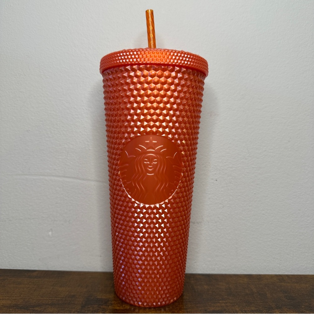 Starbucks‎ Orange Studded Tumbler 24oz Cold Cup With Straw Reusable Fall Cup